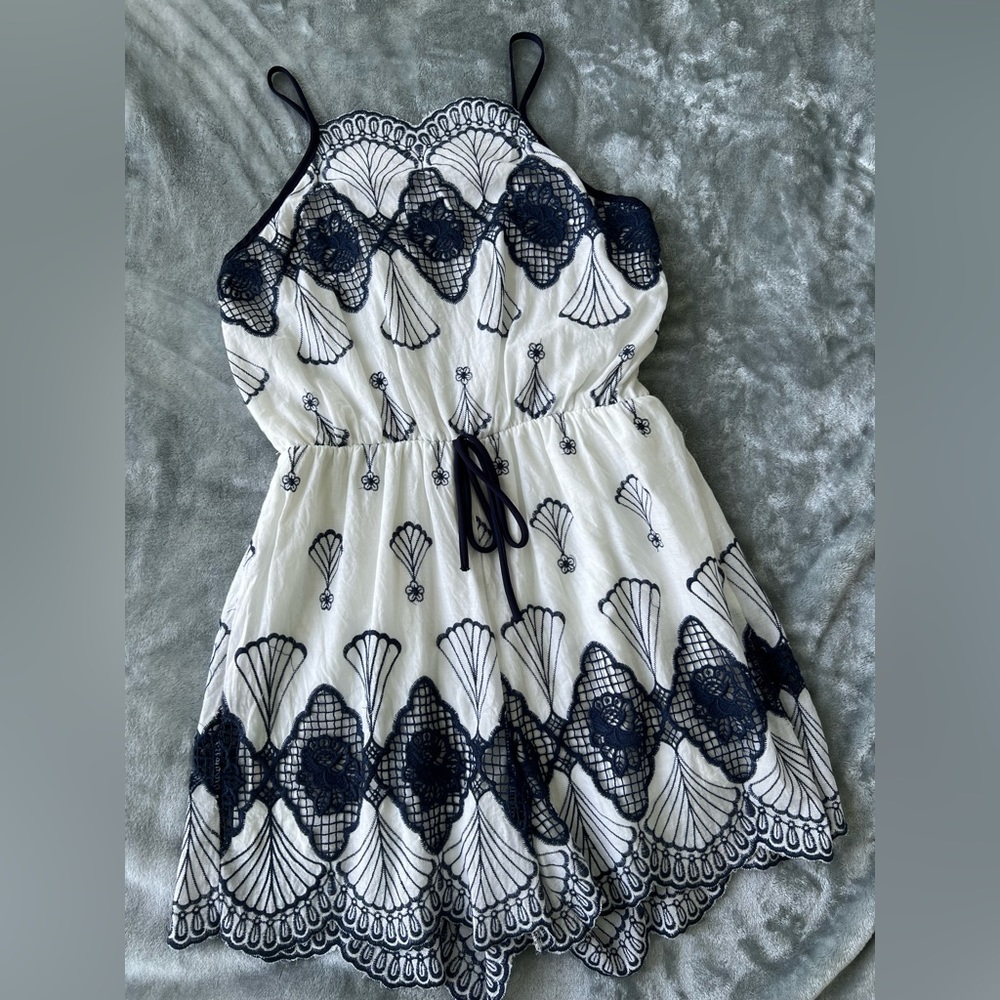 White and Blue Lace Romper